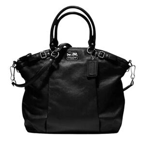 Coach Madison Sophia soft Black Leather Tote shoulder bag silver tone hardware